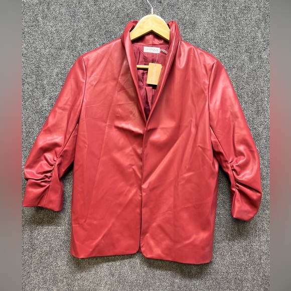 Vestique Exclusive Women's PU Leather Blazer Size Small Red Open Front Lined - Picture 1 of 15